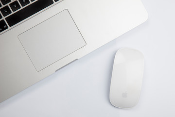 İstanbul, Turkey - 02/06/2019: 15-inch Apple MacBook Pro With Retina Display and Apple magic mouse 2. Isolated on white.