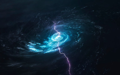 Blue cold galaxy, cluster of stars in deep space. Science fiction art. Elements of this image...