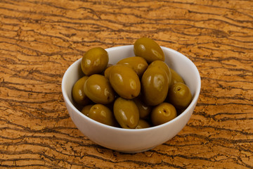 Green olives in the bowl