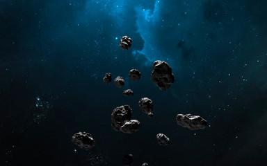 Nebula, asteroid field, cluster of stars in deep space. Science fiction art. Elements of this image...