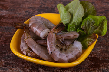 Raw king prawns ready for cooking