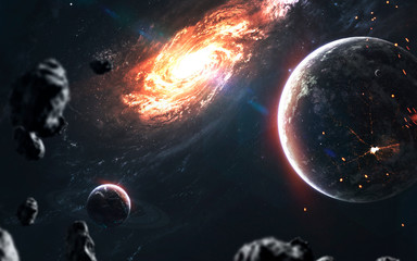 Beautiful realistic planets againt galaxy in deep space. Science fiction art. Elements of this...