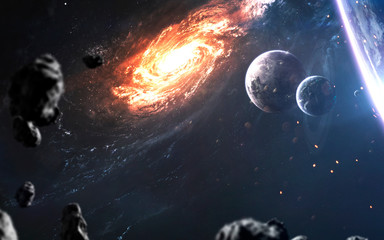 Beautiful realistic planets againt galaxy in deep space. Science fiction art. Elements of this...