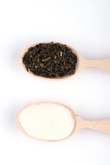 spoon with sugar. spoon with tea