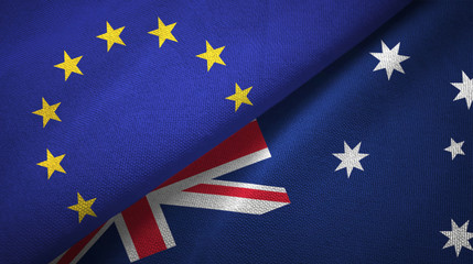 European Union and Australia two flags textile cloth, fabric texture