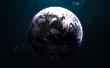 Fototapete Vollmond und Bäume Planet Erde, Mutter allen Lebens. Science-Fiction-Kunst. Elemente dieses von der NASA bereitgestellten Bildes