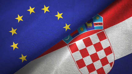 European Union and Croatia two flags textile cloth, fabric texture