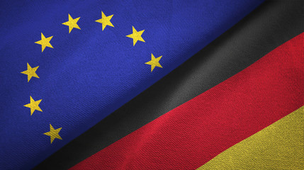 European Union and Germany two flags textile cloth, fabric texture