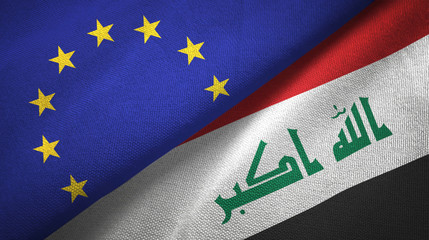 European Union and Iraq two flags textile cloth