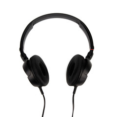 Black studio headphone isolated on white background.