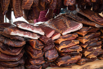 Variety of homemade smoked or dried meat