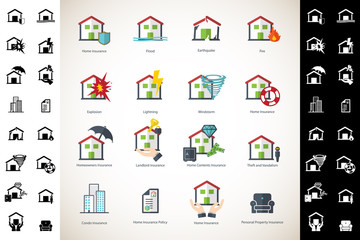 Obraz na płótnie Canvas House Insurance. Home Insurance Icon Set. Vector