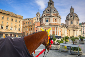 Obraz premium Horse carriage in the old town of Rome, Italy