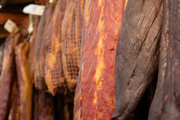 Variety of homemade smoked or dried meat