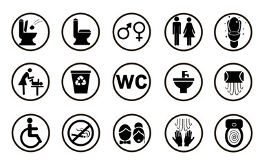Set black toilet icons isolated on white background
