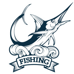 Marlin badge, blue marlin fishing logo, marlin logo, fishing emblem, sword fish logo, vector graphic to design