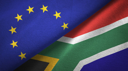 European Union and South Africa two flags textile cloth, fabric texture