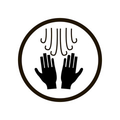 Obraz premium Simple toilet or restroom sign with two hands and warm air streams in a black circle isolated on white background. Close up view