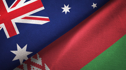 Fototapeta premium Australia and Belarus two flags textile cloth, fabric texture