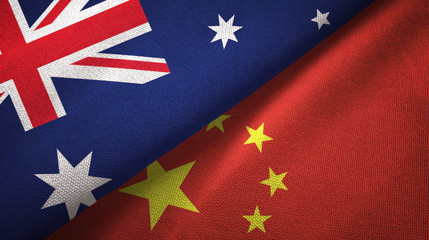 Australia and China two flags textile cloth, fabric texture
