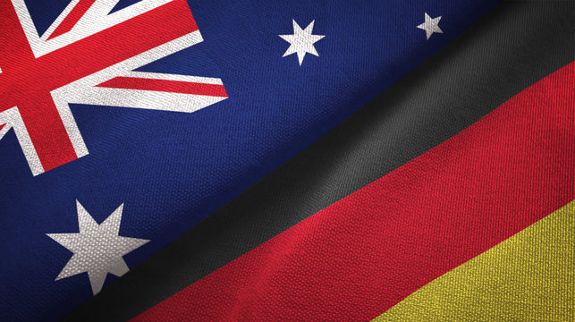 Australia and Germany two flags textile cloth, fabric texture