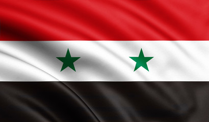 Syria flag blowing in the wind. Background texture. 3d rendering, wave. - Illustration