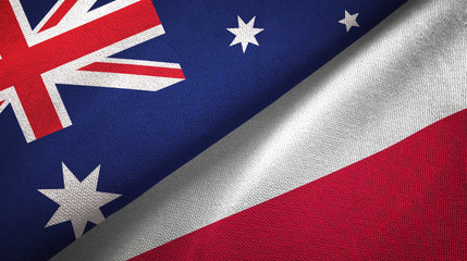 Australia and Poland two flags textile cloth, fabric texture