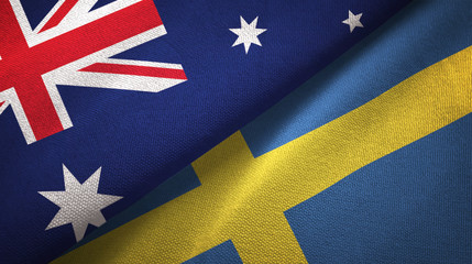 Australia and Sweden two flags textile cloth, fabric texture