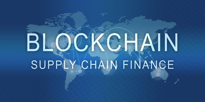 wmb7 WorldMapBanner wmb - Text - Blockchain Supply Chain Finance: block chain concept - abstract illustration - worldmap with dots (solutions / financial transactions / digital banking) - 2to1 g7210