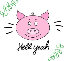 Vector illustration of funny cute animal print. This illustration presents the pig