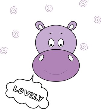 Vector illustration of funny cute animal print. This illustration presents the hippo