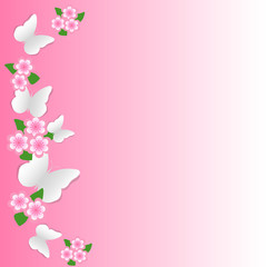 Fototapeta na wymiar White paper effect butterfly on pink background. Mockup for design. Vector EPS10.