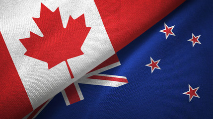 Canada and New Zealand two flags textile cloth, fabric texture