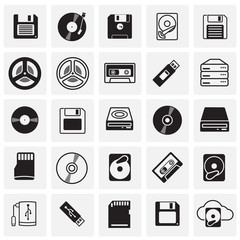 Data device icons set on squares background for graphic and web design, Modern simple vector sign. Internet concept. Trendy symbol for website design web button or mobile app