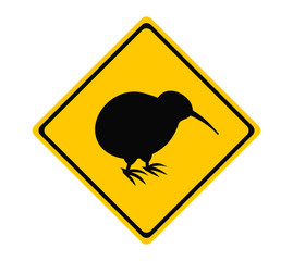 Kiwi bird yellow road sign.