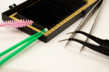 Materials for eyelash extension. Brushes, accessories for eyelash extensions.