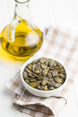 Peeled pumpkin seeds.