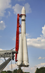 Copy of the rocket "Vostok" on VDNH (VDNKh) exhibition in Moscow . Russia