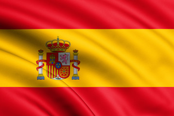 Spain flag blowing in the wind. Background texture. 3d rendering, wave. Illustration