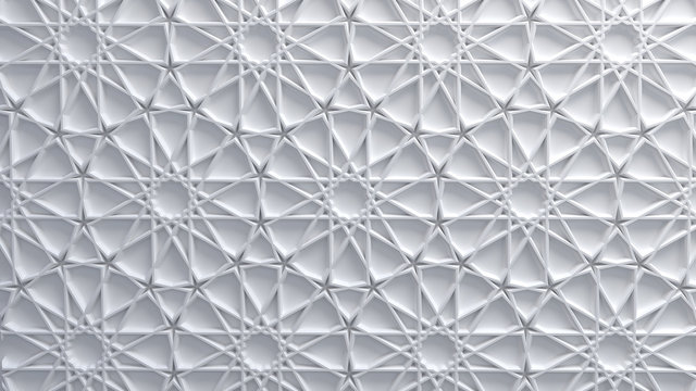 Abstract white arabic girih pattern background.