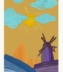 Mill, field, a bunch of straw