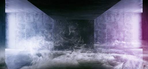 Sci Fi Neon Futuristic Modern Smoke Fog Concrete Grunge Reflective Light Spot Studio Stage Dance Club Vibrant 3D Rendering