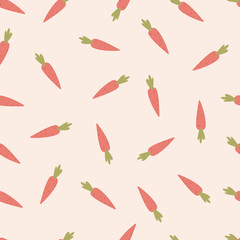 Seamless pattern with cute orange carrots on pink background, wallpaper with carrots. Vector illustration