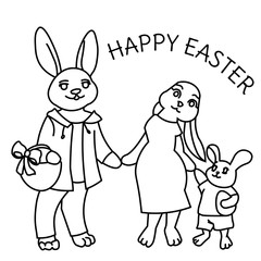 Happy Easter rabbit family card vector illustration