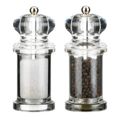 SALT AND PEPPER MILLS ISOLATED ON WHITE BACKGROUND