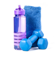 fitness dumbbells and water isolated