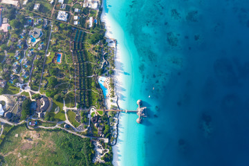 The beautiful tropical Island of Zanzibar aerial view. sea in Zanzibar beach, Tanzania.