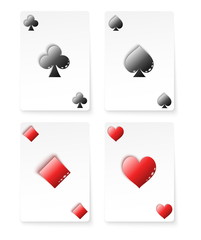 Playing Card Suits set. Four card with symbols. Vector illustration
