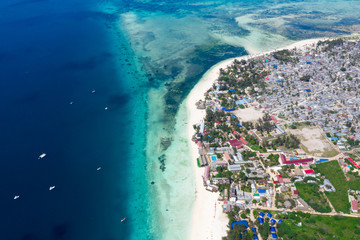 The beautiful tropical Island of Zanzibar aerial view. sea in Zanzibar beach, Tanzania.