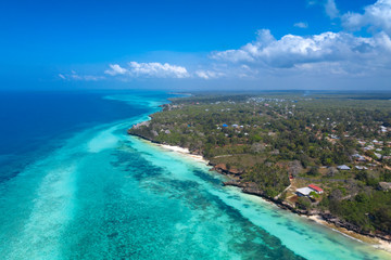 The beautiful tropical Island of Zanzibar aerial view. sea in Zanzibar beach, Tanzania.